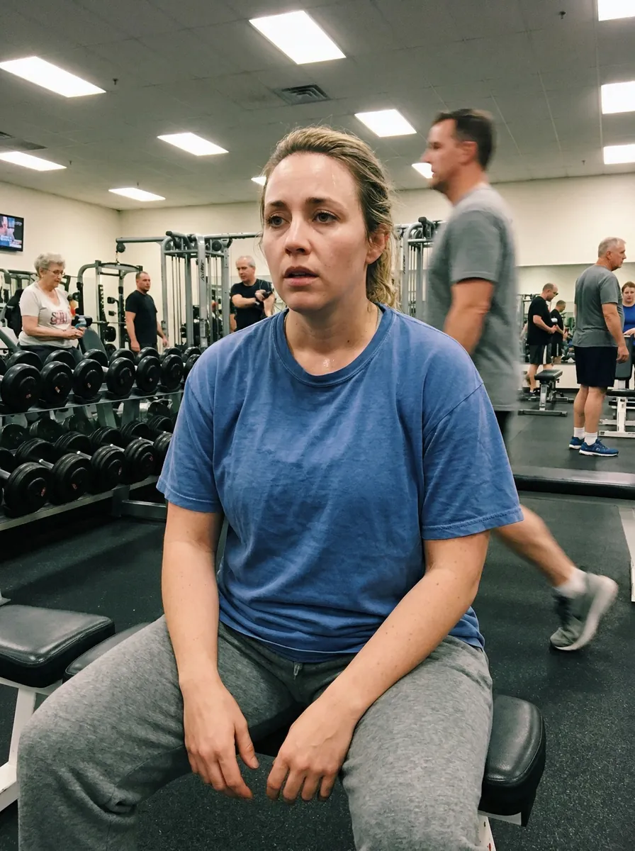 Mono Lisa sitting defeated at the gym